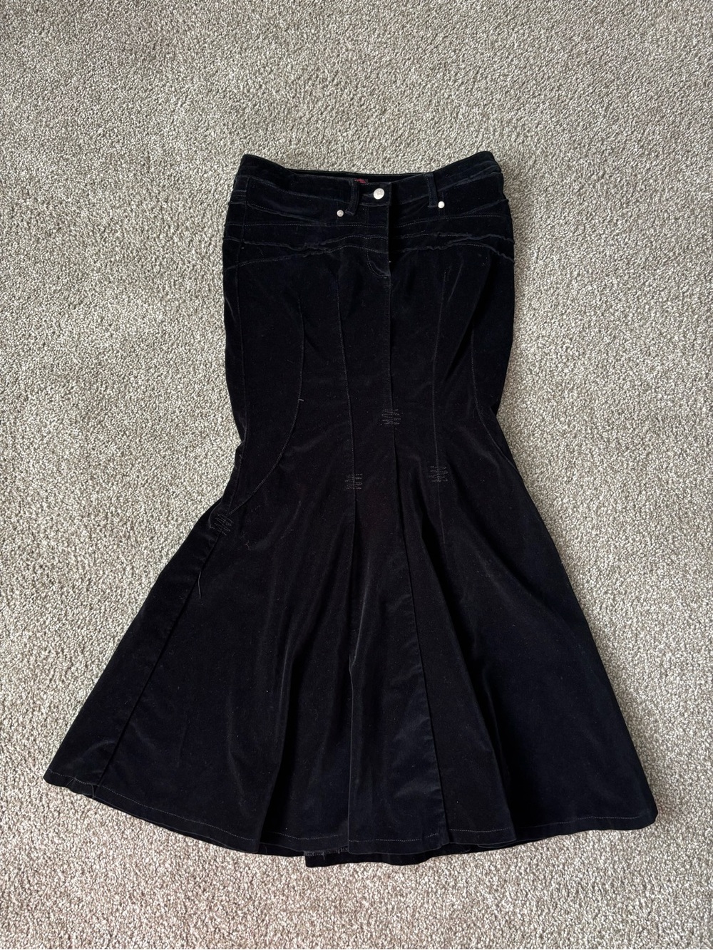 Bisou Bisou Black Velvet A- Line  Kick mermaid Long Maxi Skirt Y2k